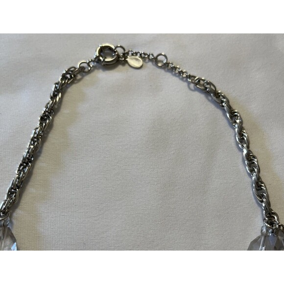LOFT VINTAGE CHUNKY Double Chain Clear Acrylic Bead Necklace Silver Tone 18” - Picture 7 of 10